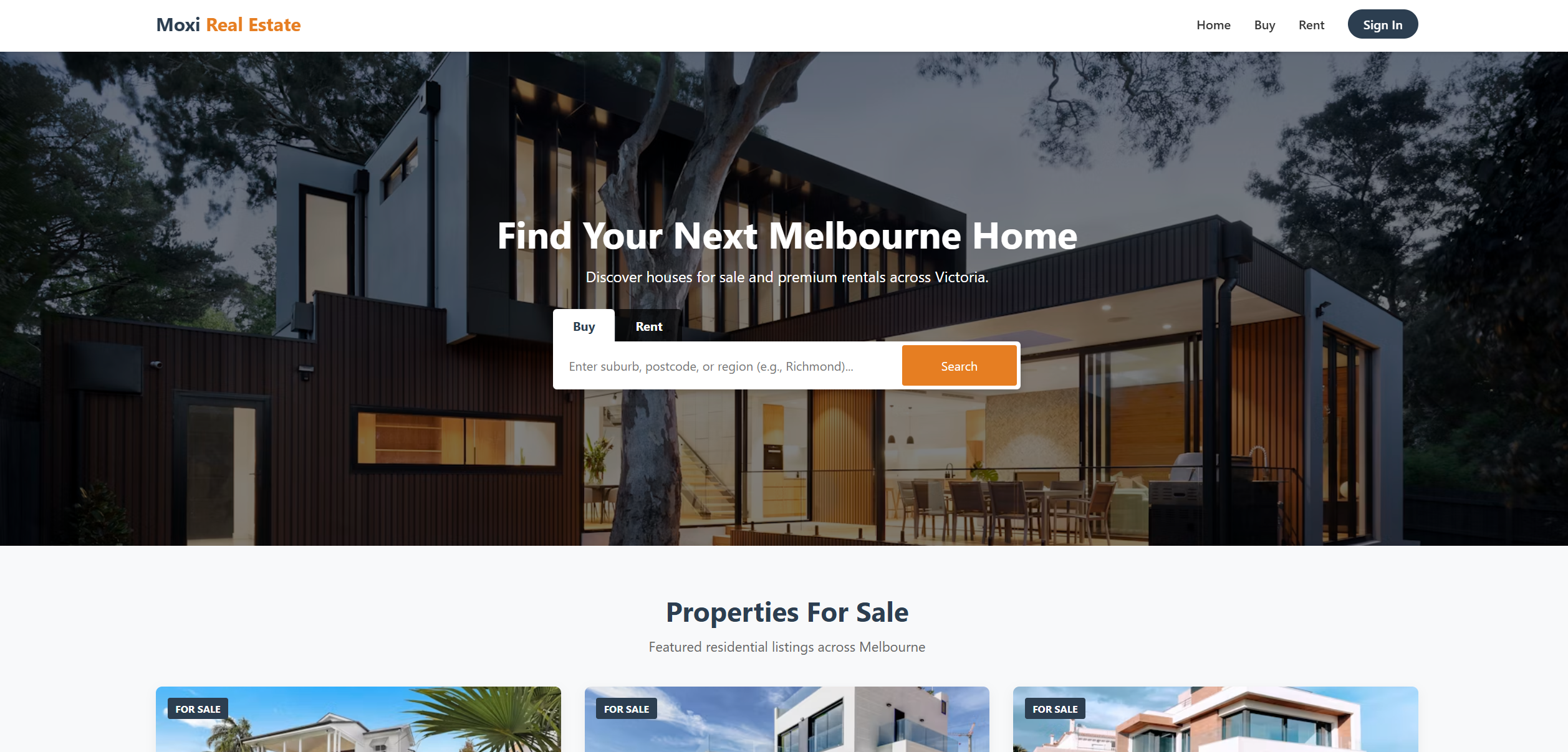 Moxi Real Estate website template screenshot