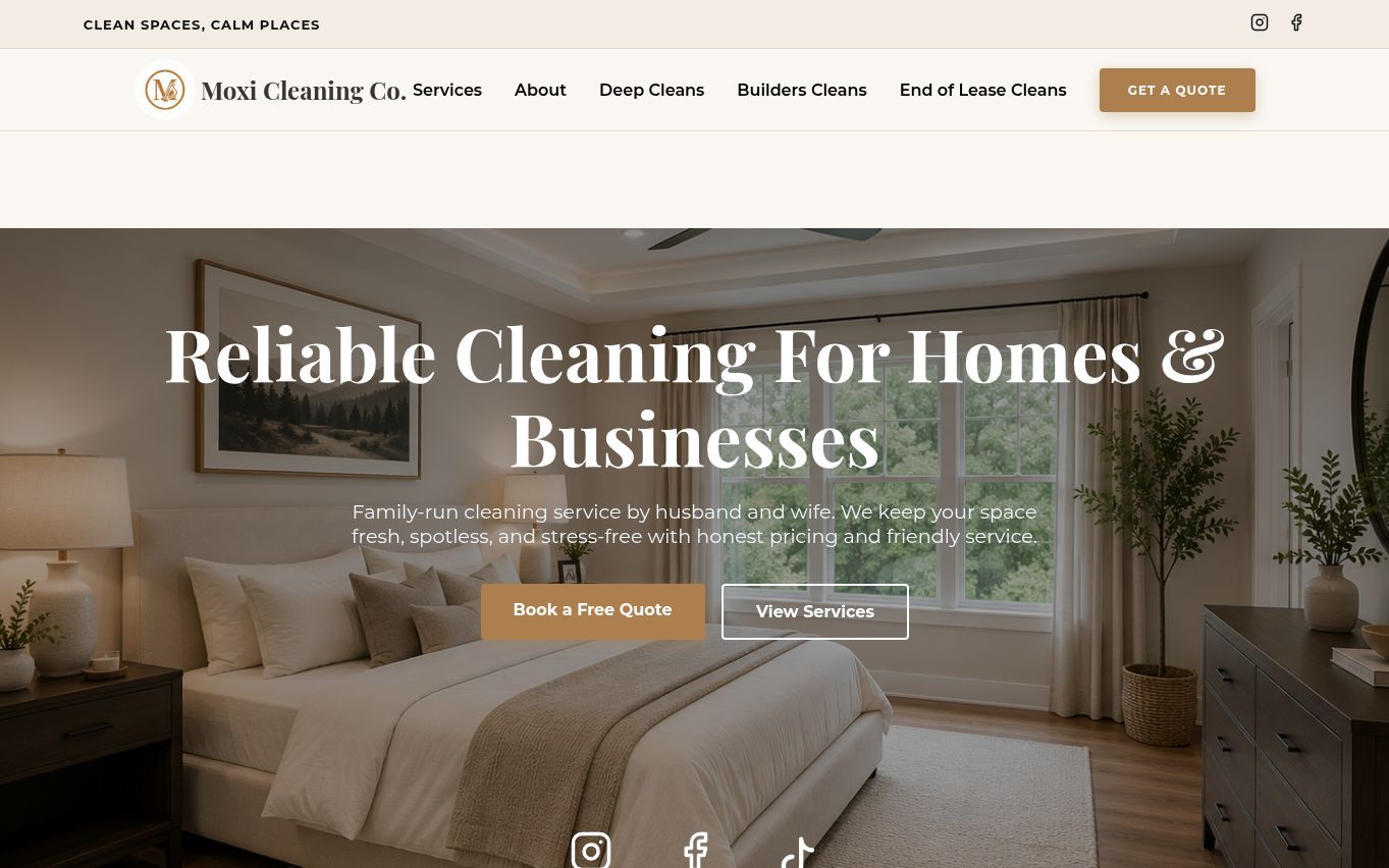 Moxi Cleaning Co website homepage preview