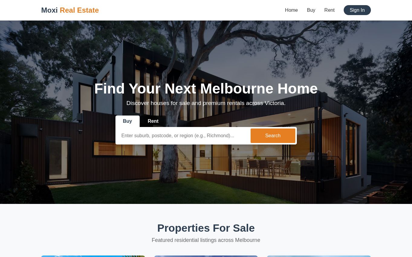 Moxi Real Estate website concept preview